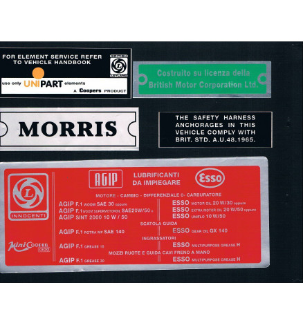 KIT DECAL VANO MOTORE INNOCENTI MINI COOPER 1300 EXPORT